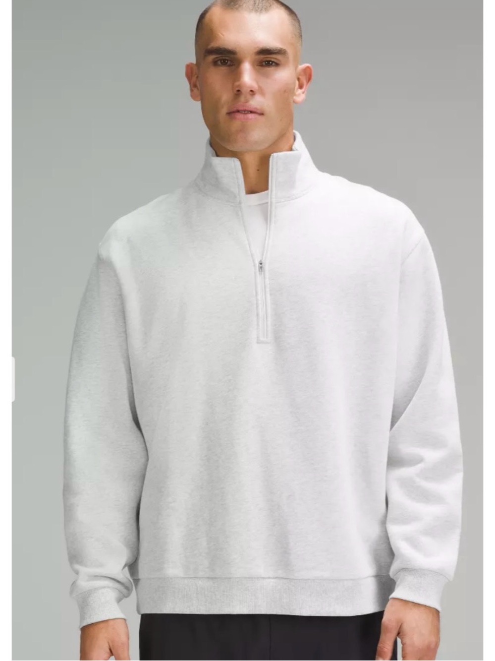 Men's White Quarter-Zip Pullover Sweater